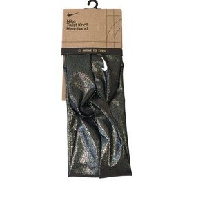 NIKE Gunmetal Gray Metallic Twist Knot Headband White Swoosh OSFM